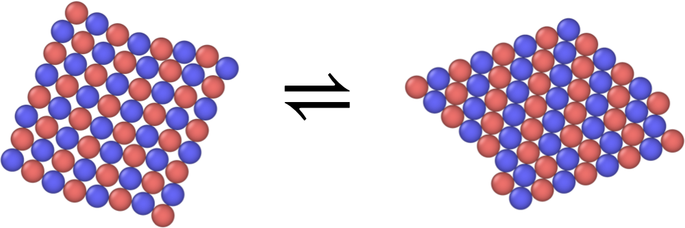 equilibrium between square and hexagonal crystal structures